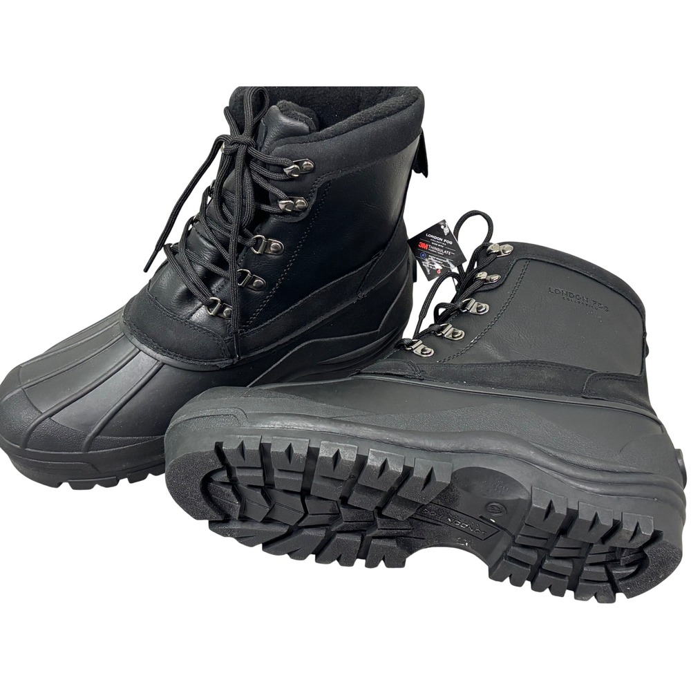 London Fog Jayson Mens Black Winter Boots SZ 12 200g Thinsulate Water Resistant